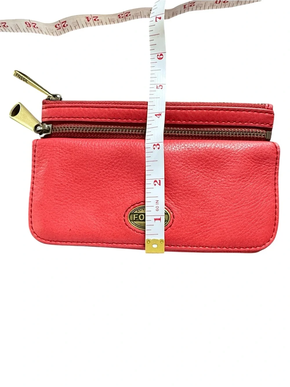Fossil Explorer Red Leather Zip Around Clutch Wallet Organizer